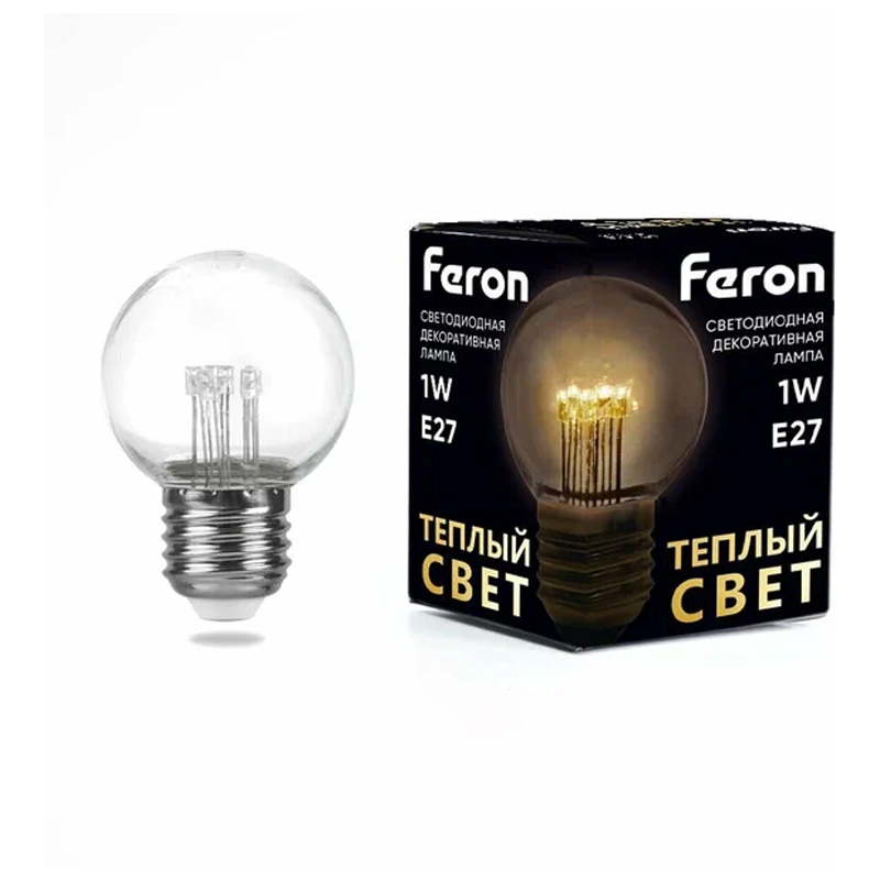 Лампа светодиодная, (1W) 230V E27 2700K G45 прозрачая, LB-378