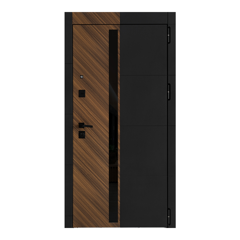 Дверь 960 ЛЕВАЯ МОДЕРН 275 Черный кварц/Шпон орех натур. лакобель нуар