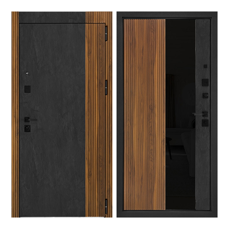 Дверь 960 ЛЕВАЯ МОДЕРН 273 ЗЕРКАЛО Скол камня блэк/орех ноче тертона