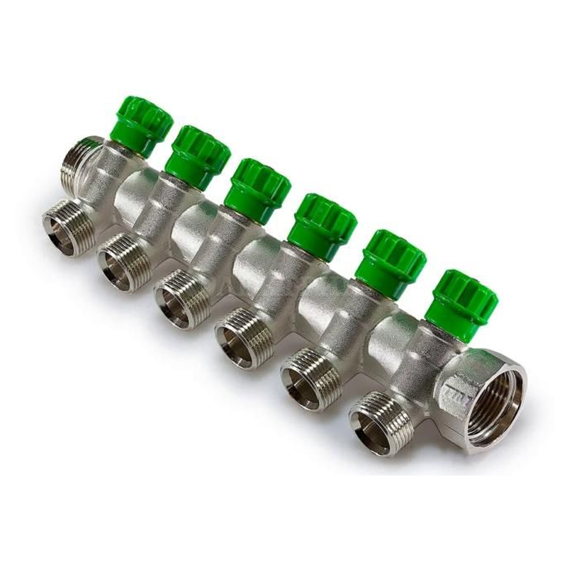 Коллектор 45* с кран-буксами 1*3/4 г/ш -6вых. белый