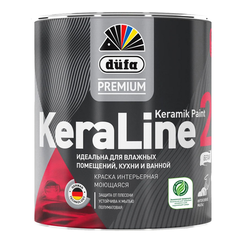 s00006524 Краска д/влаж.помещ. Dufa Premium KeraLine Keramik Paint 20 полуматовая белая база1 0,9 л — изображение 1