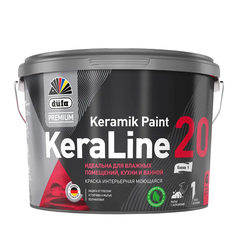 s00006525 Краска д/влаж.помещ. Dufa Premium KeraLine Keramik Paint 20 полуматовая белая база1 2,5 л — изображение 1