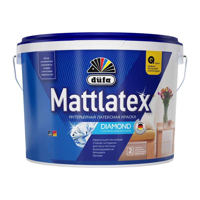s00009473 Краска д/стен и потолков д/влаж.помещ. Dufa Mattlatex RD100 матовая белая 9 л. — изображение 1