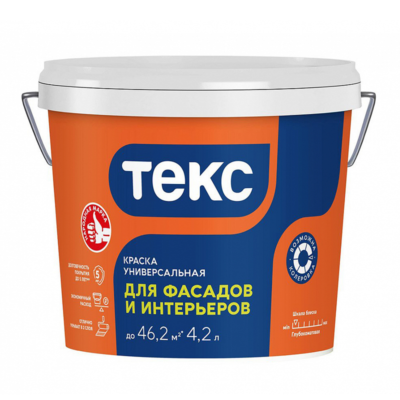 s00025804 Краска в/д для фасадов и интерьеров 4,2 л/6,5кг ТЕКС — изображение 1